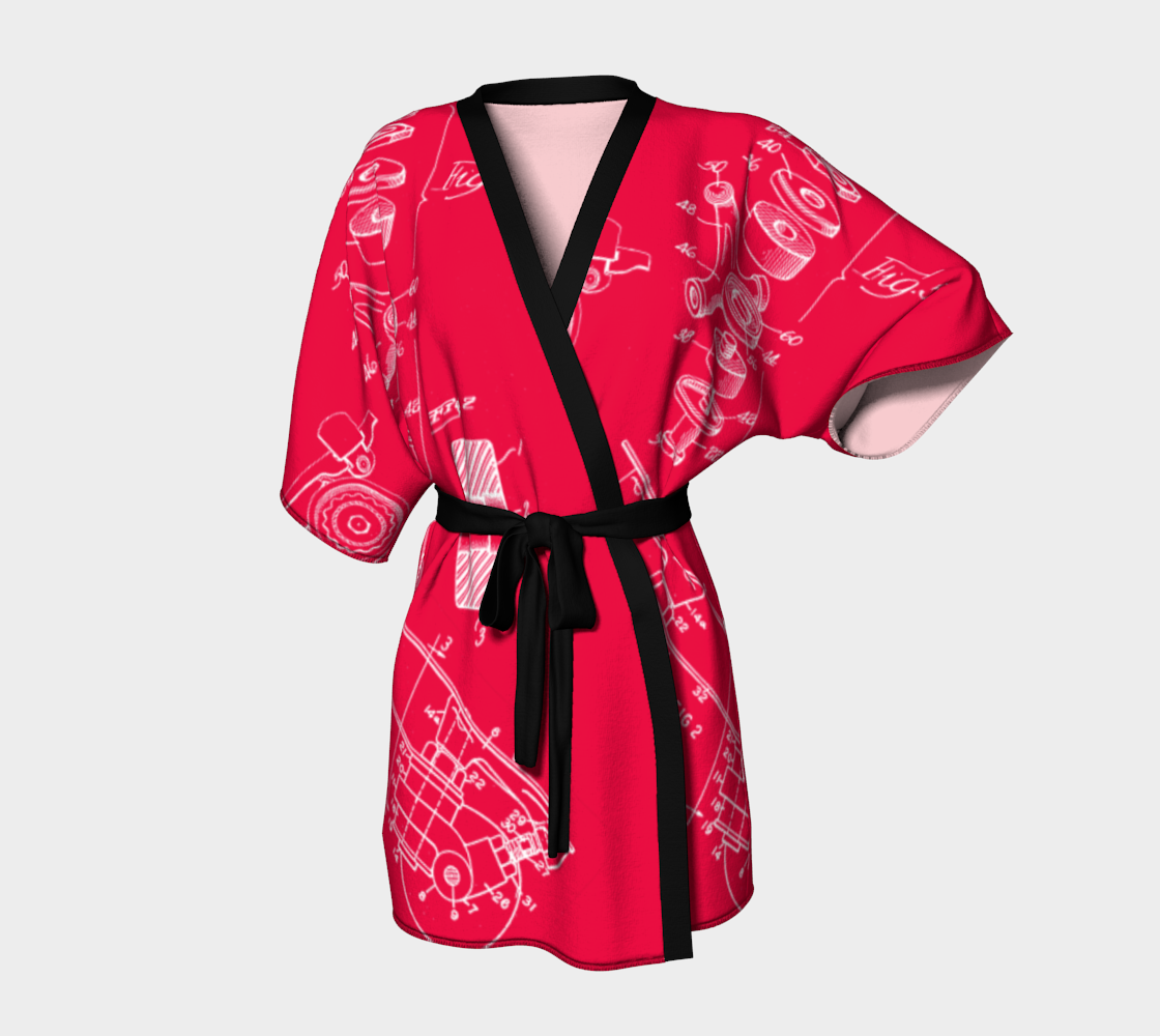 Red Roller Skate Collage Kimono-Style Robe