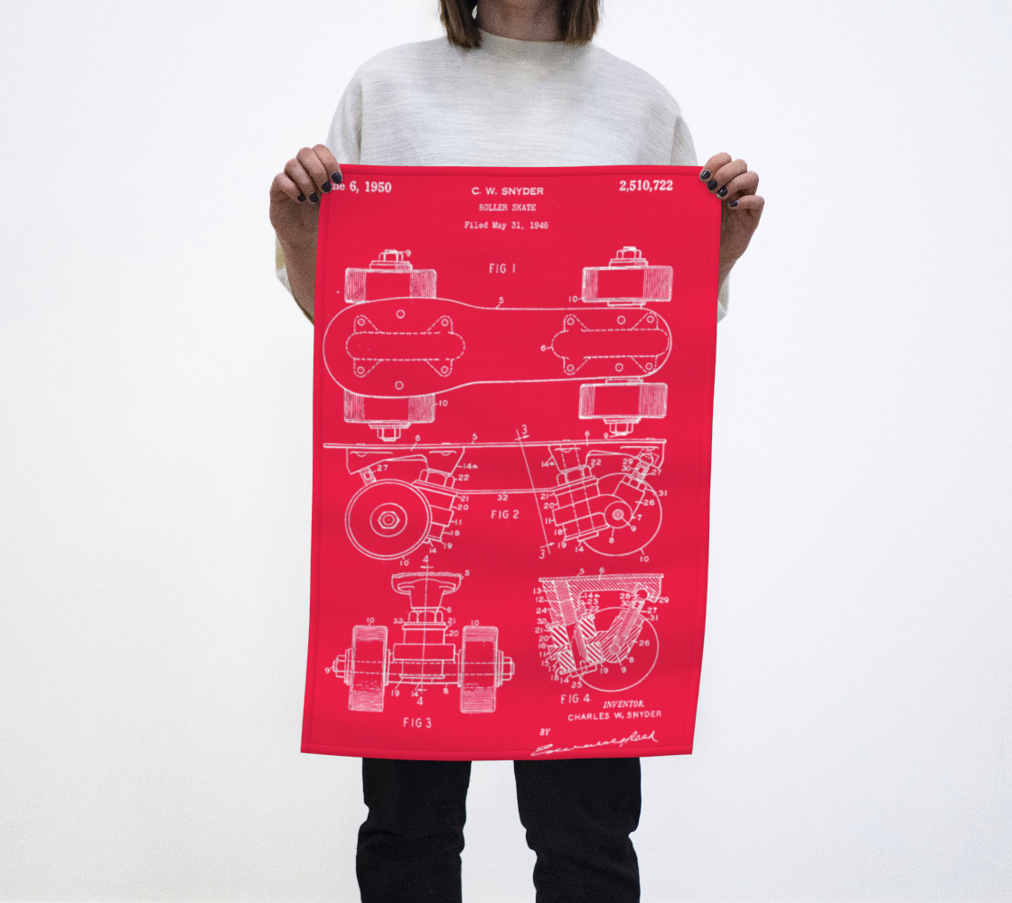 Red Skate Plate Tea Towel