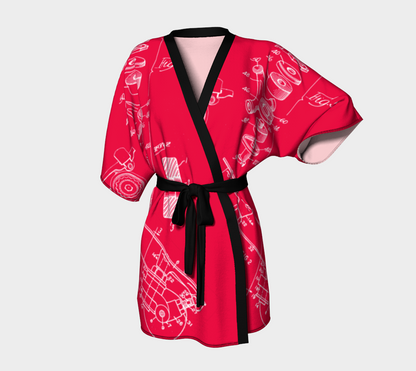 Red Roller Skate Collage Kimono-Style Robe