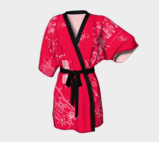 Red Roller Skate Collage Kimono-Style Robe