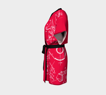 Red Roller Skate Collage Kimono-Style Robe